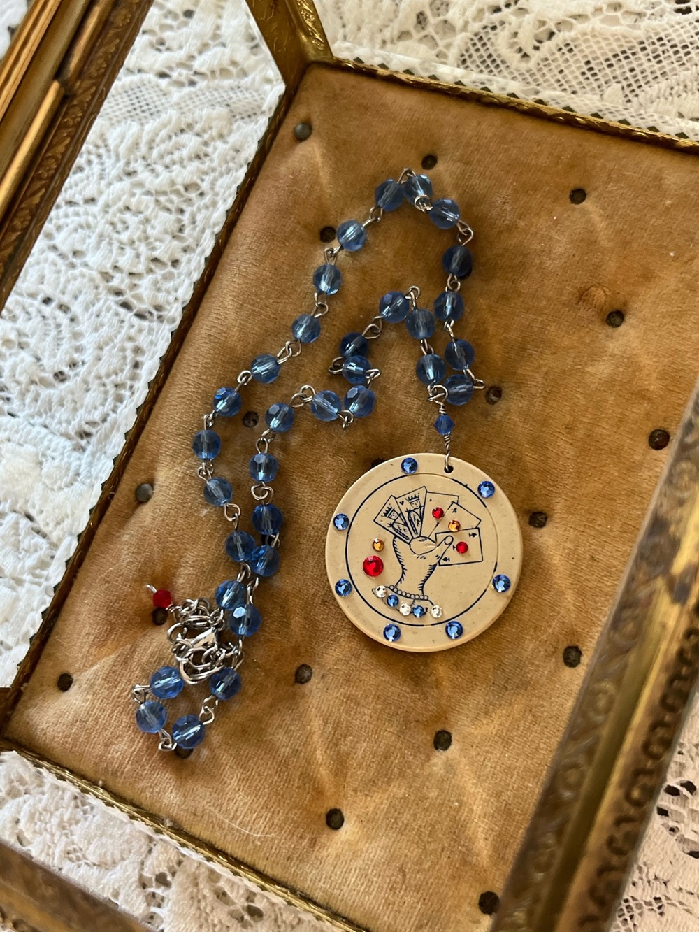 NECKLACE NWOT Poker Chip and rosary beads bling Vegas